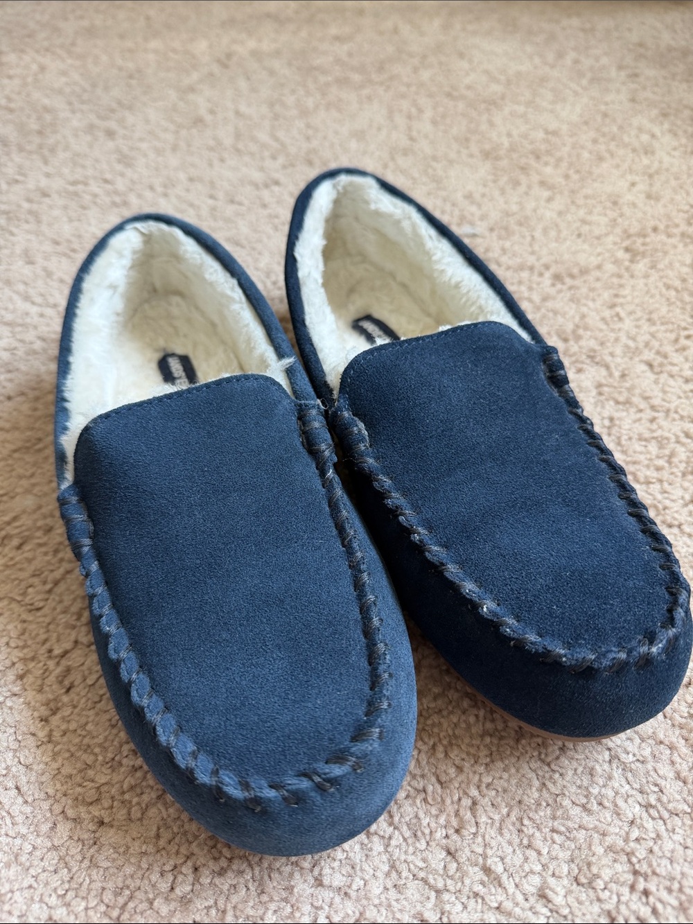 Lands End Women's Fuzzy Lined Suede Moccasin Slippers